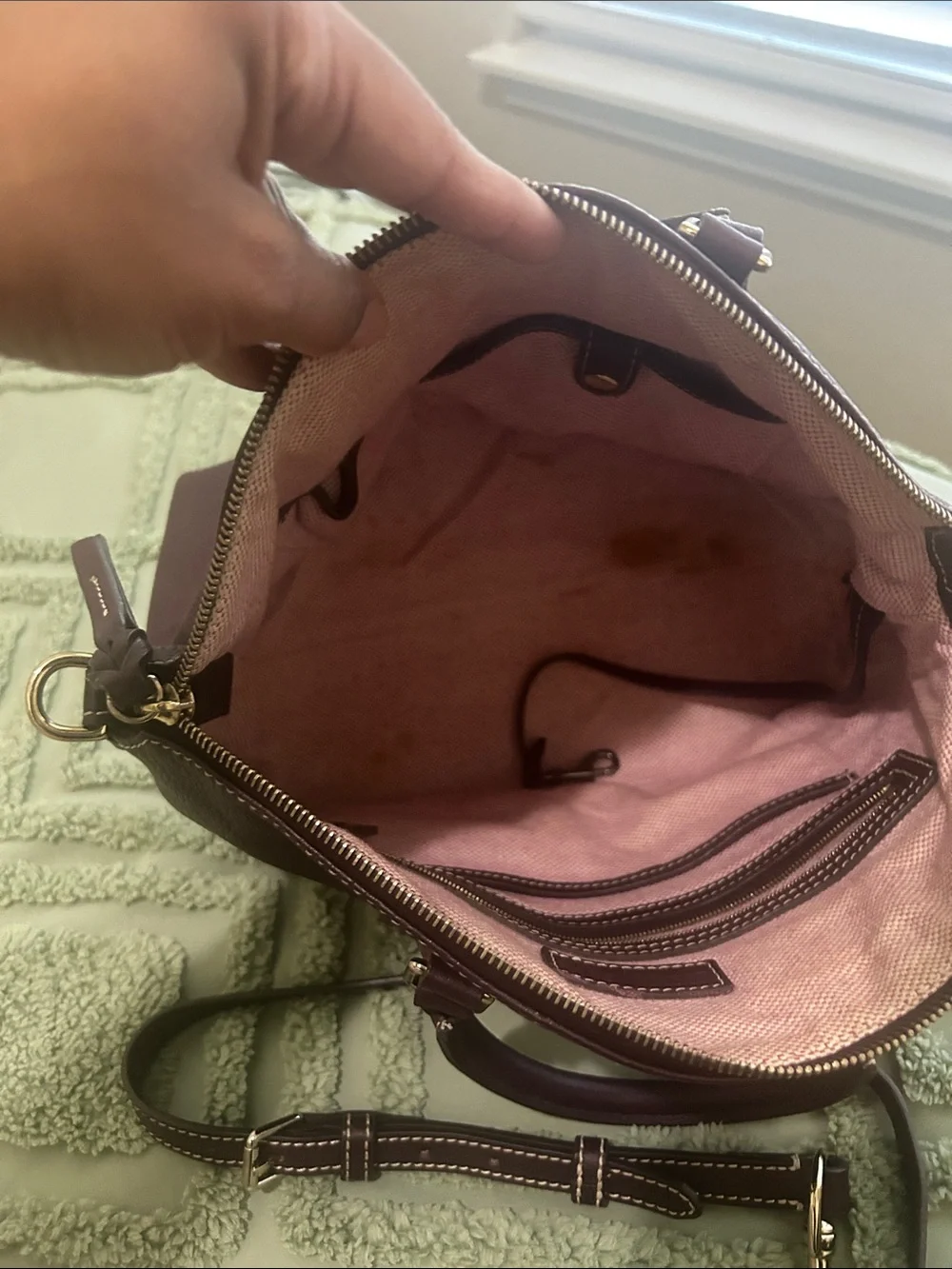 Dooney & Bourne Leather Satchel Handbag - eggplant purple